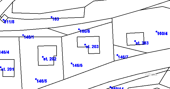 Parcela st. 203 v KÚ Kociánov, Katastrální mapa