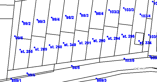 Parcela st. 291 v KÚ Kociánov, Katastrální mapa