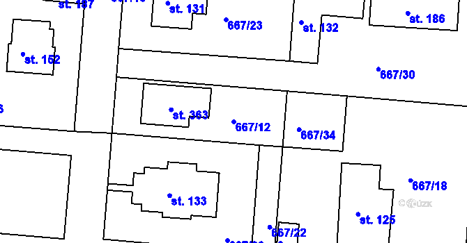 Parcela st. 667/12 v KÚ Kociánov, Katastrální mapa