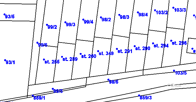 Parcela st. 349 v KÚ Kociánov, Katastrální mapa