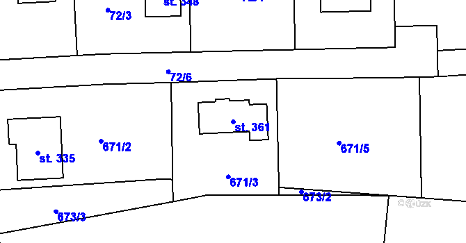 Parcela st. 361 v KÚ Kociánov, Katastrální mapa