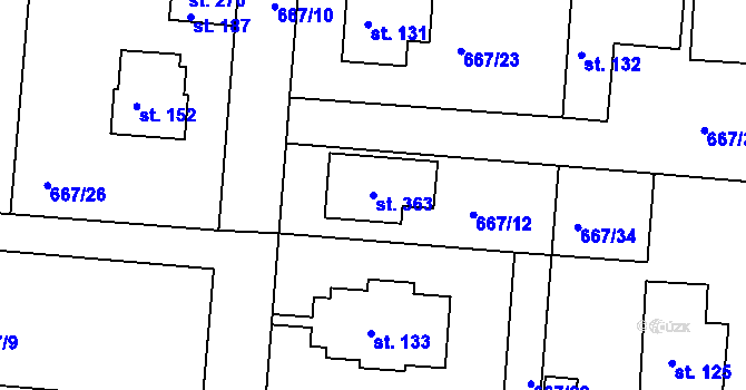 Parcela st. 363 v KÚ Kociánov, Katastrální mapa