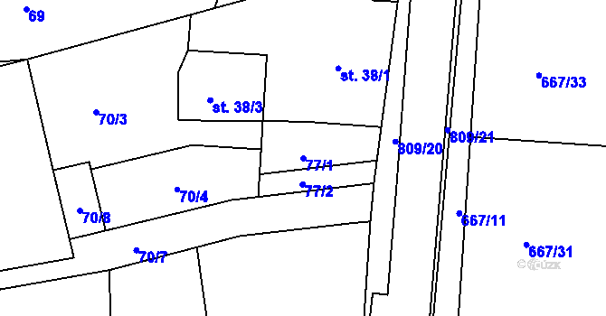 Parcela st. 77/1 v KÚ Kociánov, Katastrální mapa