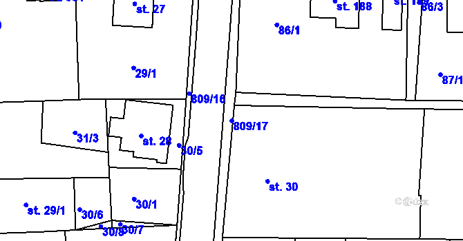 Parcela st. 809/17 v KÚ Kociánov, Katastrální mapa