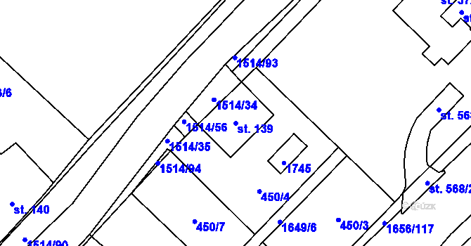 Parcela st. 139 v KÚ Rejhotice, Katastrální mapa