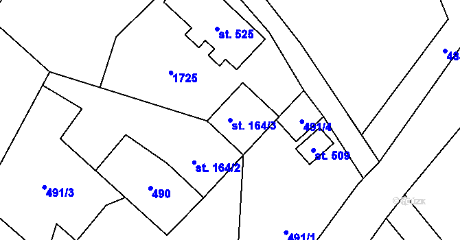Parcela st. 164/3 v KÚ Rejhotice, Katastrální mapa