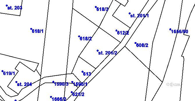 Parcela st. 201/2 v KÚ Rejhotice, Katastrální mapa