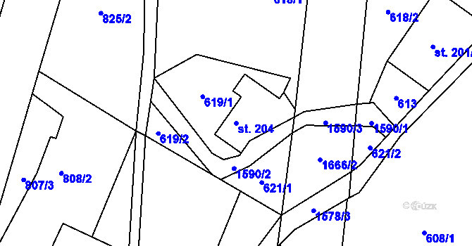 Parcela st. 204 v KÚ Rejhotice, Katastrální mapa