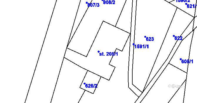 Parcela st. 205/1 v KÚ Rejhotice, Katastrální mapa