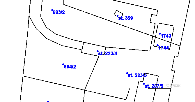 Parcela st. 223/4 v KÚ Rejhotice, Katastrální mapa