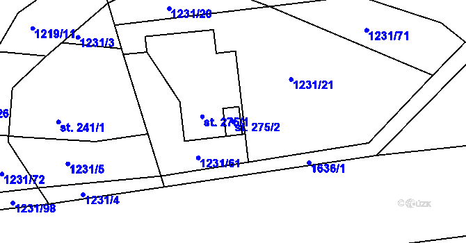 Parcela st. 275/2 v KÚ Rejhotice, Katastrální mapa