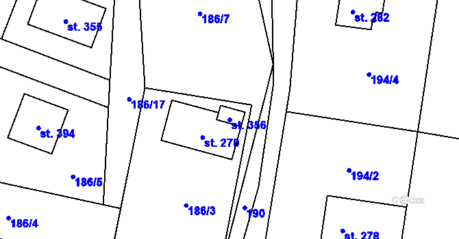 Parcela st. 356 v KÚ Rejhotice, Katastrální mapa