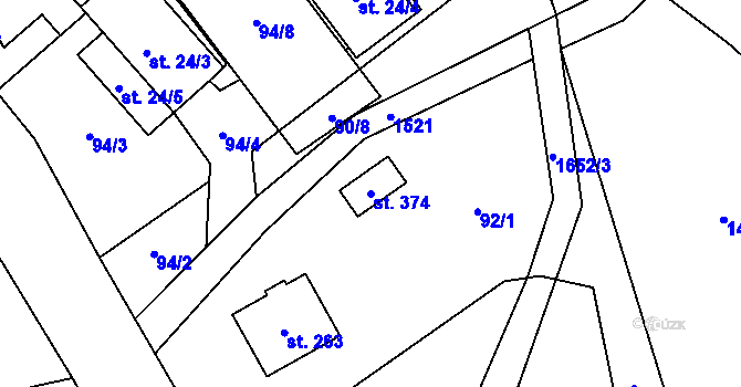 Parcela st. 374 v KÚ Rejhotice, Katastrální mapa