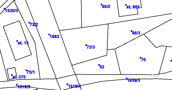 Parcela st. 72/3 v KÚ Rejhotice, Katastrální mapa