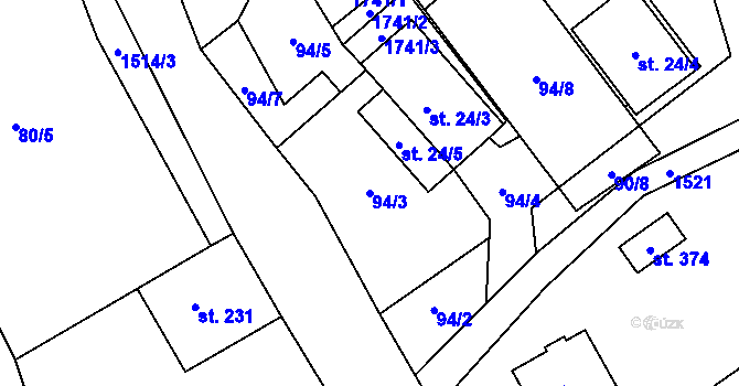 Parcela st. 94/3 v KÚ Rejhotice, Katastrální mapa