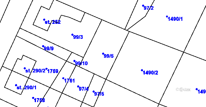 Parcela st. 99/5 v KÚ Rejhotice, Katastrální mapa