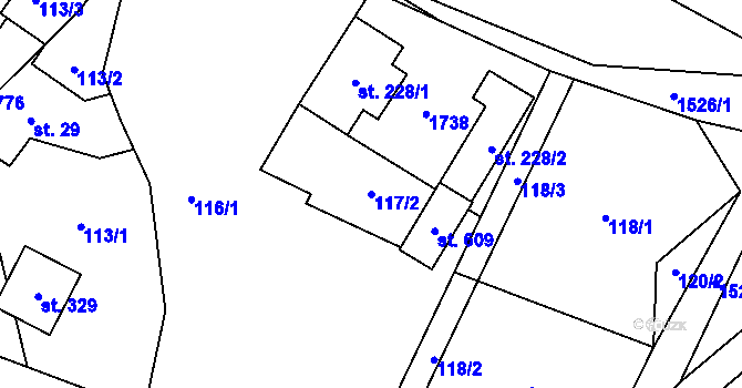 Parcela st. 117/2 v KÚ Rejhotice, Katastrální mapa