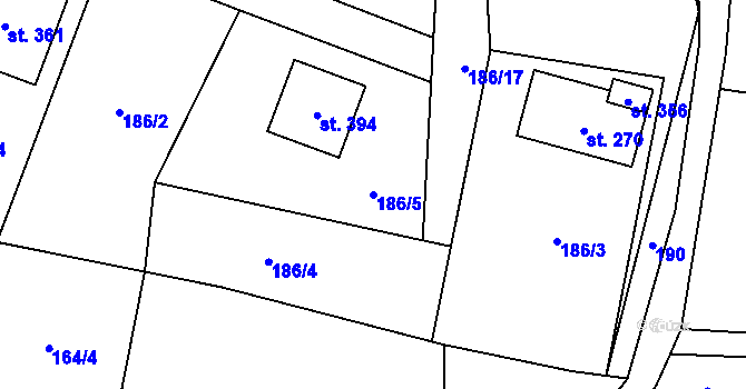 Parcela st. 186/5 v KÚ Rejhotice, Katastrální mapa