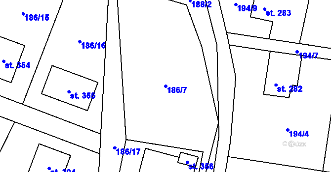 Parcela st. 186/7 v KÚ Rejhotice, Katastrální mapa