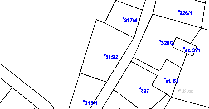 Parcela st. 315/2 v KÚ Rejhotice, Katastrální mapa