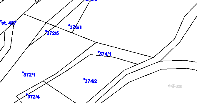 Parcela st. 374/1 v KÚ Rejhotice, Katastrální mapa