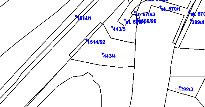 Parcela st. 443/4 v KÚ Rejhotice, Katastrální mapa