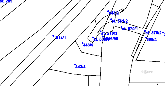 Parcela st. 443/5 v KÚ Rejhotice, Katastrální mapa