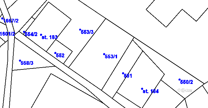 Parcela st. 553/1 v KÚ Rejhotice, Katastrální mapa