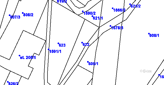 Parcela st. 622 v KÚ Rejhotice, Katastrální mapa