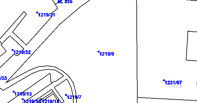 Parcela st. 1219/9 v KÚ Rejhotice, Katastrální mapa