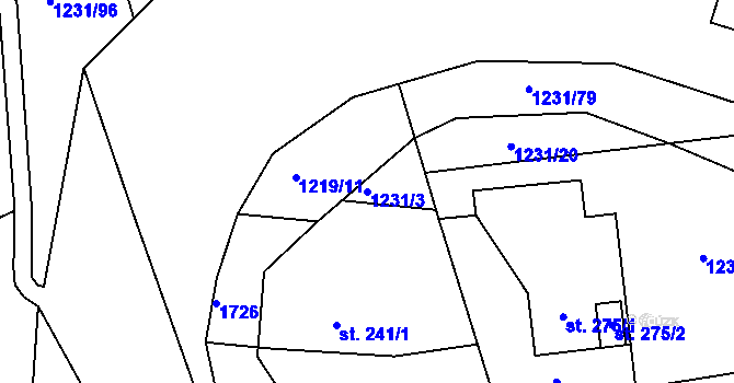 Parcela st. 1231/3 v KÚ Rejhotice, Katastrální mapa