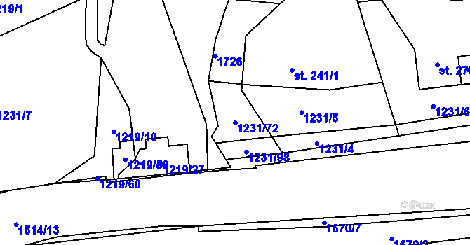 Parcela st. 1231/72 v KÚ Rejhotice, Katastrální mapa