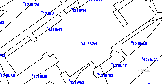 Parcela st. 337/1 v KÚ Rejhotice, Katastrální mapa