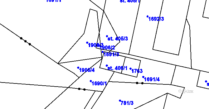 Parcela st. 406/2 v KÚ Rejhotice, Katastrální mapa