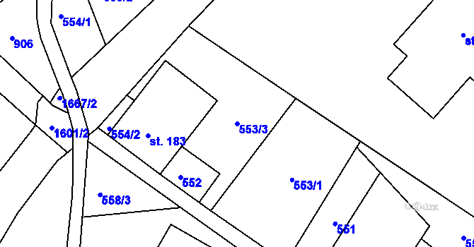 Parcela st. 553/3 v KÚ Rejhotice, Katastrální mapa