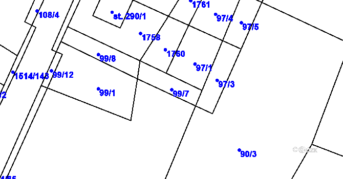Parcela st. 99/7 v KÚ Rejhotice, Katastrální mapa
