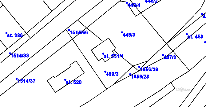 Parcela st. 531/1 v KÚ Rejhotice, Katastrální mapa