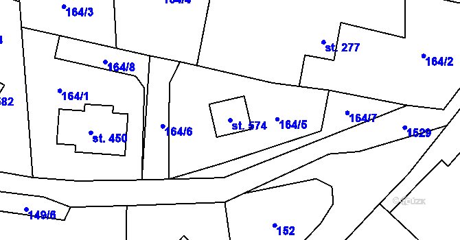 Parcela st. 574 v KÚ Rejhotice, Katastrální mapa