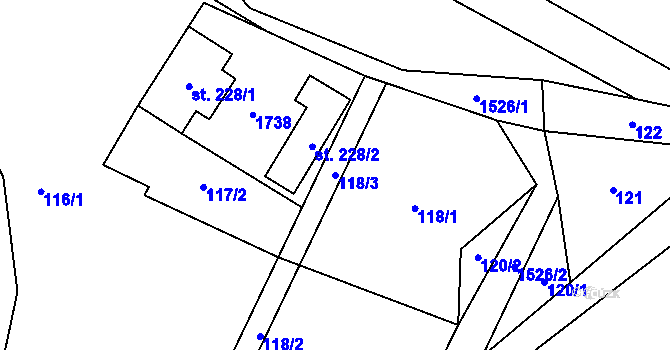 Parcela st. 118/3 v KÚ Rejhotice, Katastrální mapa