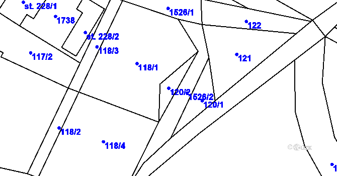 Parcela st. 120/2 v KÚ Rejhotice, Katastrální mapa