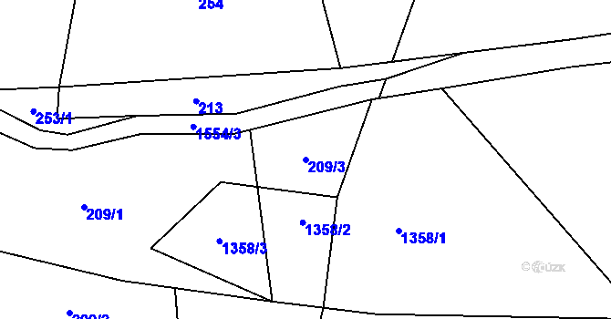 Parcela st. 209/3 v KÚ Rejhotice, Katastrální mapa
