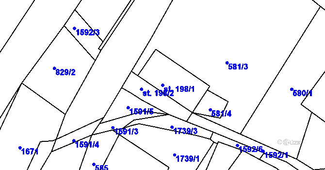 Parcela st. 198/1 v KÚ Rejhotice, Katastrální mapa