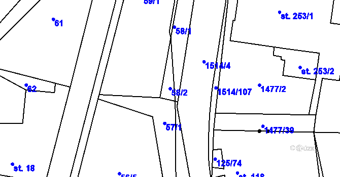 Parcela st. 58/2 v KÚ Rejhotice, Katastrální mapa