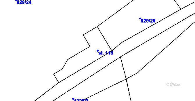 Parcela st. 116 v KÚ Bolechy, Katastrální mapa