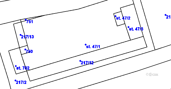 Parcela st. 47/1 v KÚ Loučovice, Katastrální mapa
