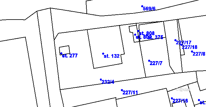 Parcela st. 132 v KÚ Loučovice, Katastrální mapa