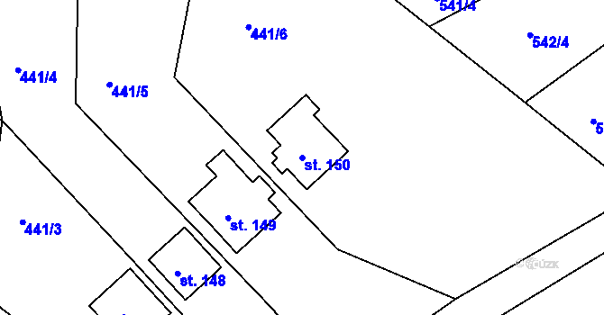 Parcela st. 150 v KÚ Loučovice, Katastrální mapa