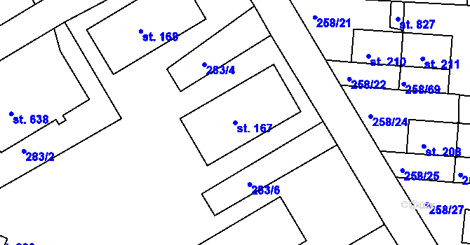 Parcela st. 167 v KÚ Loučovice, Katastrální mapa