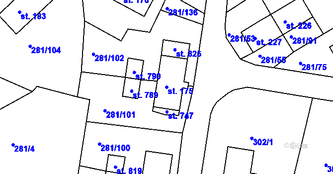 Parcela st. 175 v KÚ Loučovice, Katastrální mapa