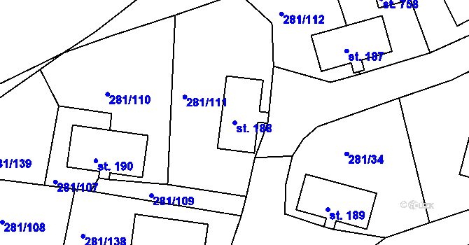 Parcela st. 188 v KÚ Loučovice, Katastrální mapa